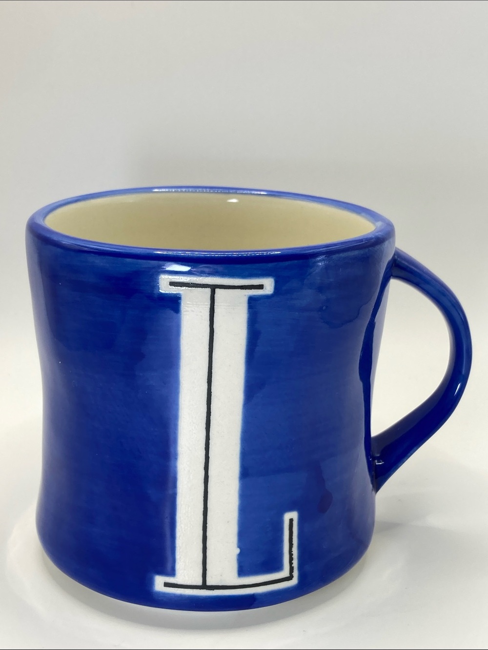 Anthropologie Hand Painted Monogram L Mug Bright Royal Blue Initial Coffee Cup